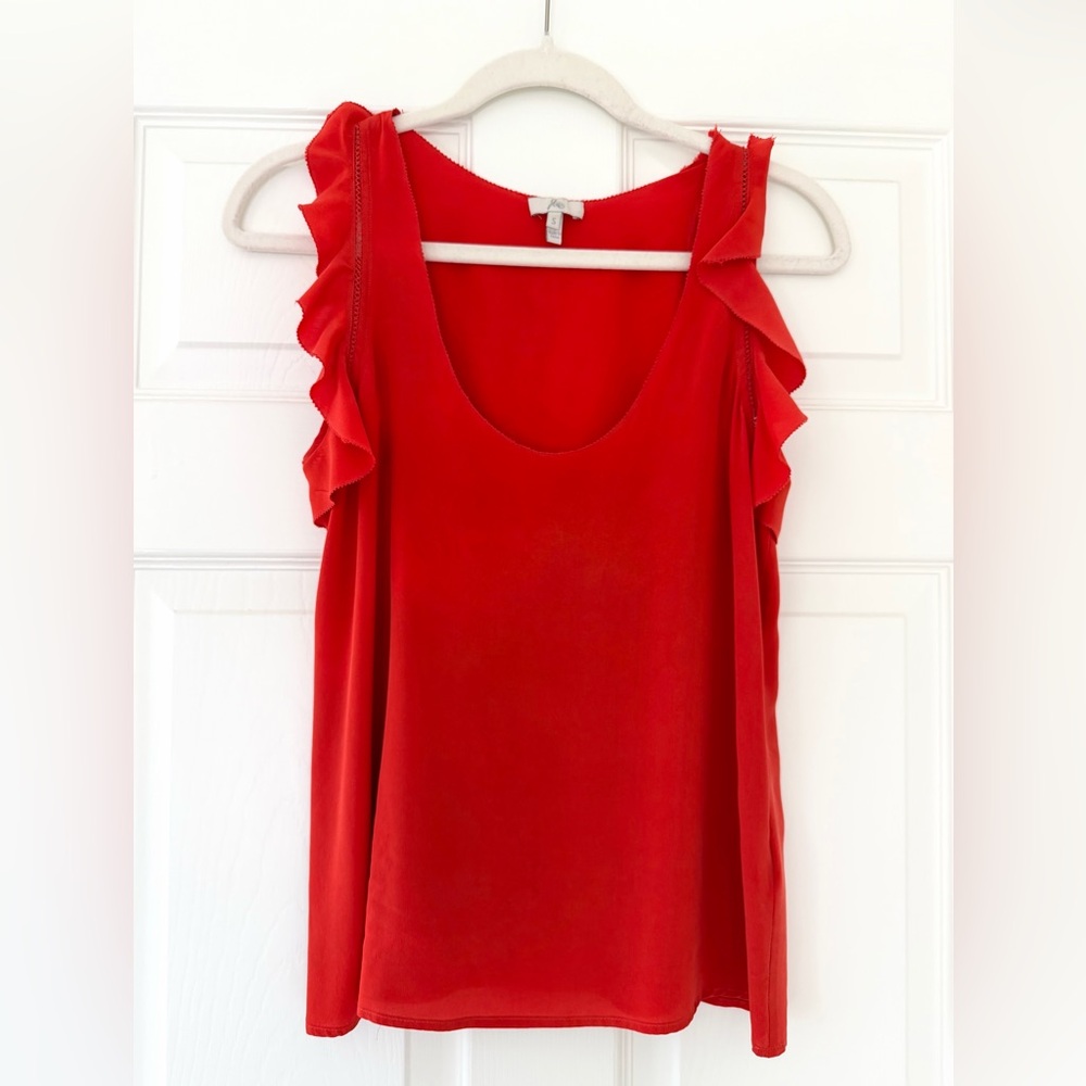 Joie Vibrant Orangish Red Ruffle Tank Top